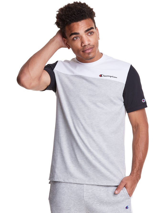 Champion T-Shirt Heren - Wit/Grijs - Colorblock ( 130792-GDB )